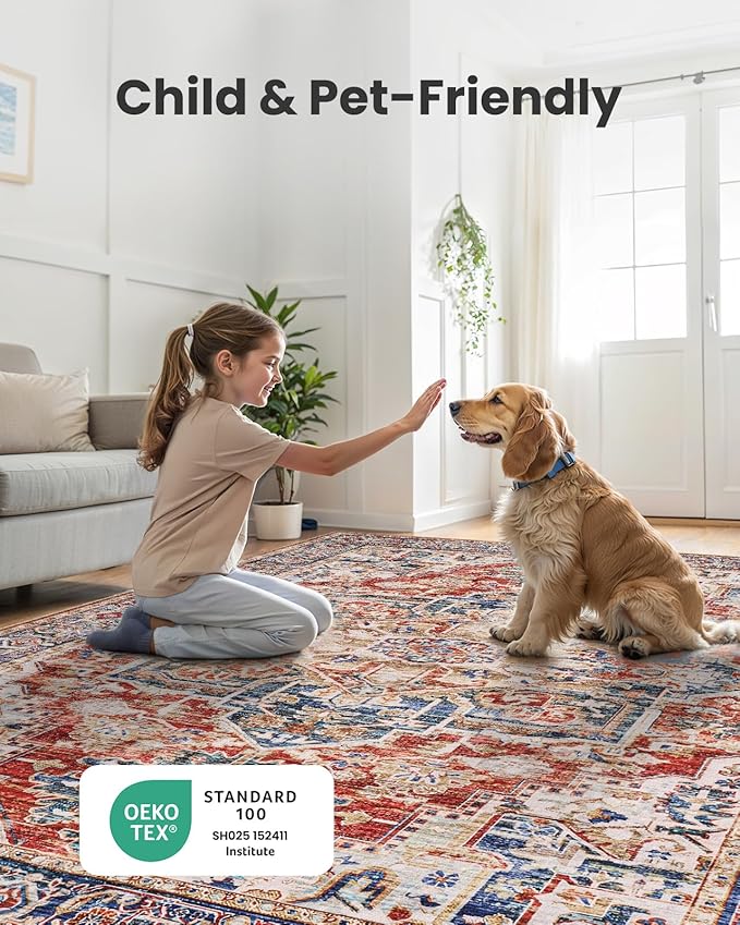 AMADA HOMEFURNISHING 9x12 Washable Area Rug, Low-Profile Large Area Rug - Image 4