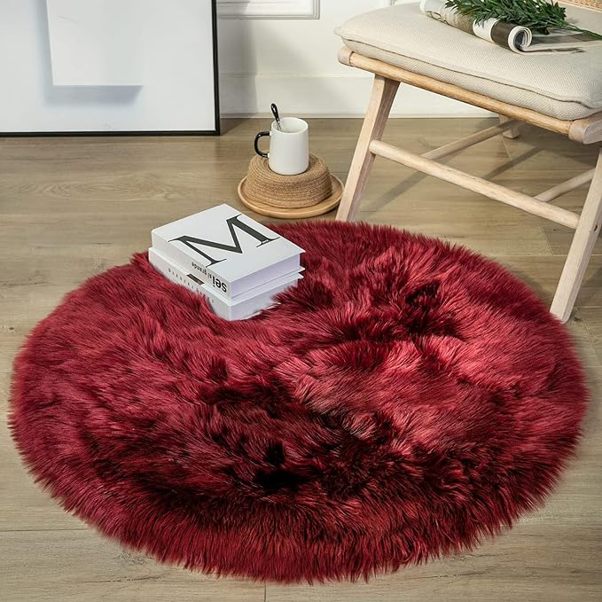 Ashler faux fur rug, Fluffy Shaggy Area Rug Ultra Soft 3 x 3 Feet Round Fur Rug by AshlerHomeDeco