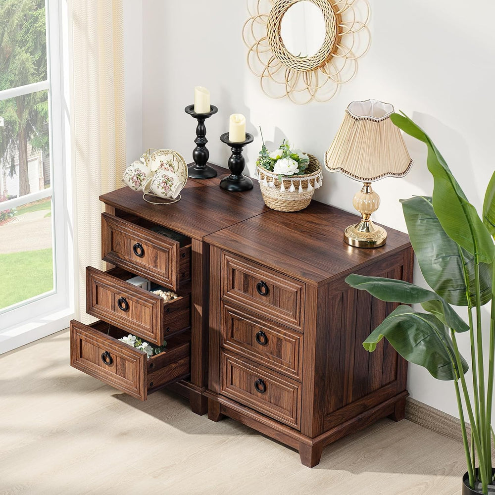 Joaxswe Farmhouse Dresser and Nightstand Sets 3 Piece, Brown