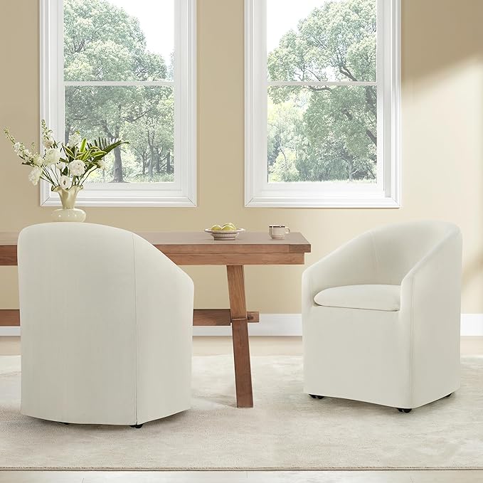Upholstered Dining Chairs with Casters, Washable Cover Modern Dining Room Cha...