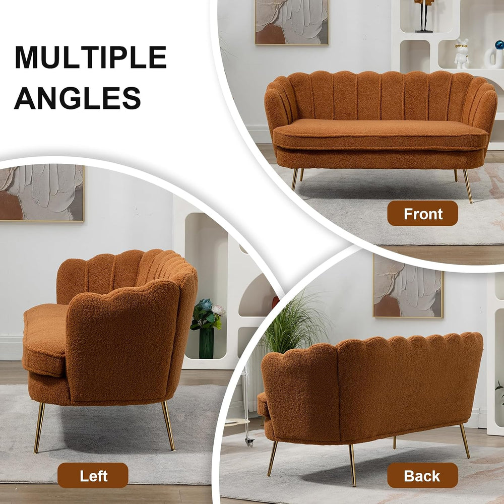 59" Wide Loveseat Sofa, Chenille Upholstered Small Couch | Petal-Shaped ...