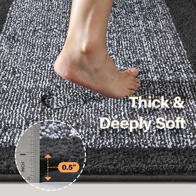 70x24 Long Bathroom Rugs Washable Non Slip, Dark Grey Bath Mat - Image 5