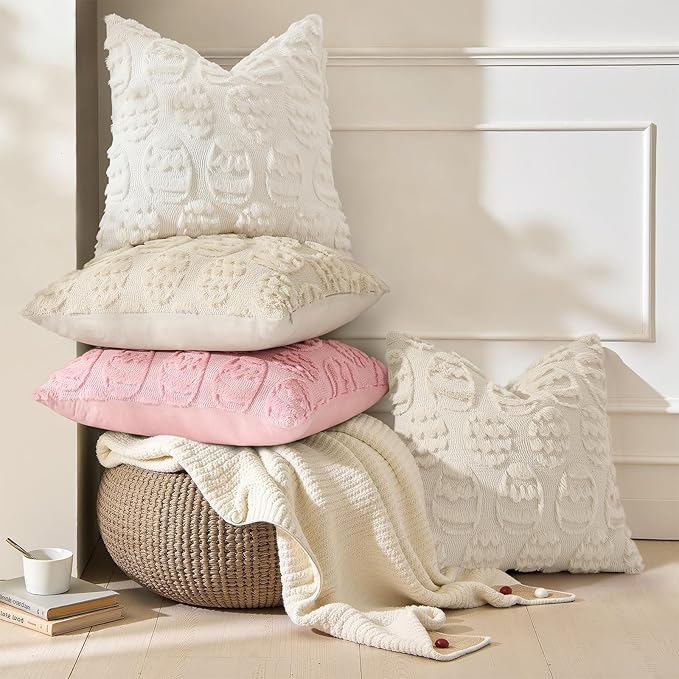 decorUhome Easter Cream White Egg Pillow Covers 18x18 Inch Set of 2, Soft Plush - Image 2
