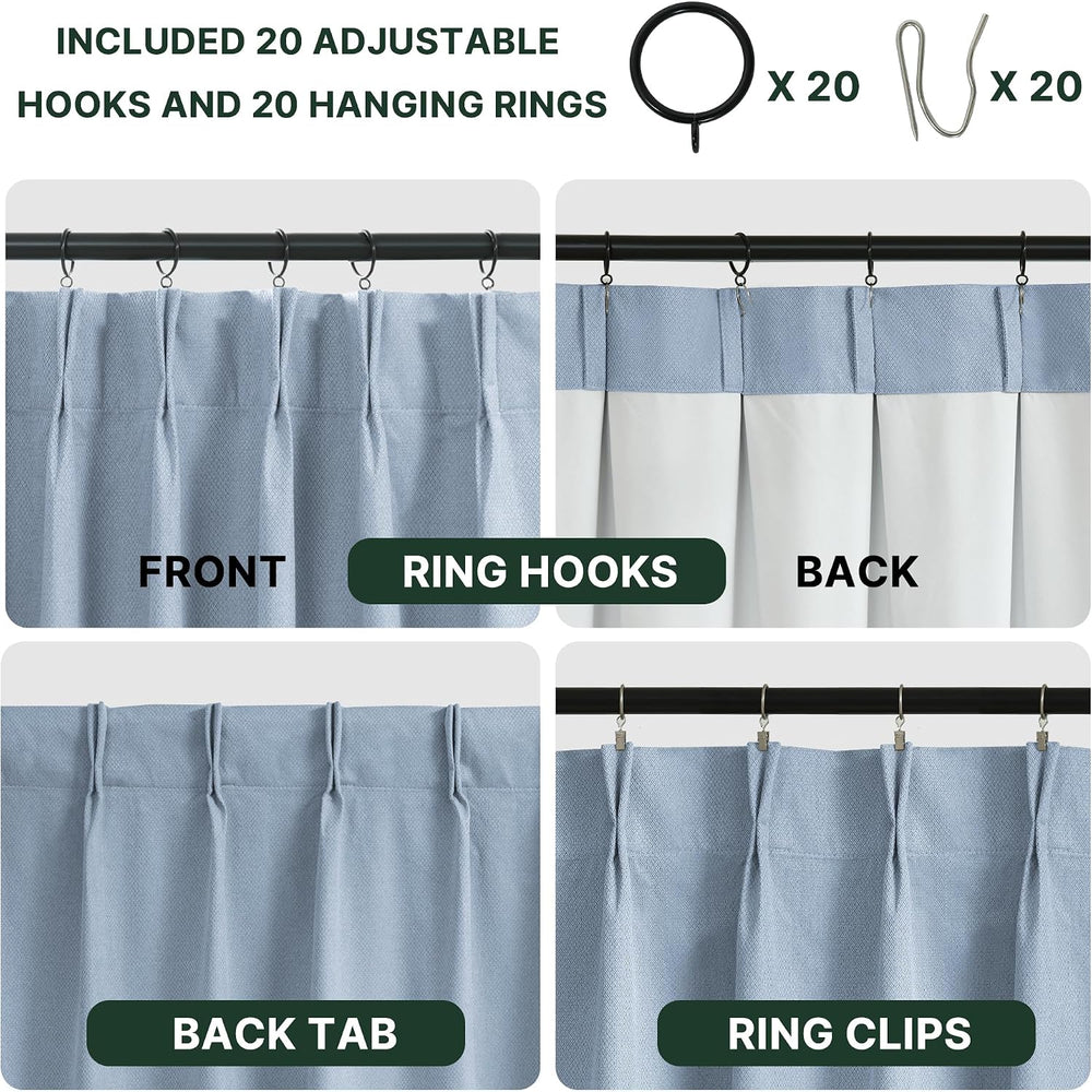 H.VERSAILTEX Slate Blue 100% Blackout Pinch Pleated Curtains 108 Inch Long