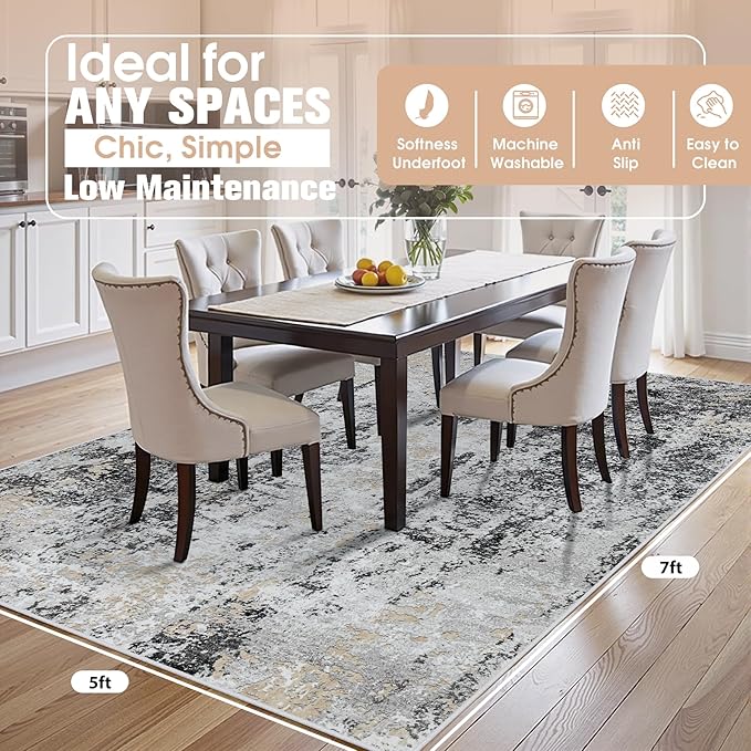 5x7 Area Rugs for Living Room Rug Washable: Abstract Rug for Dining Room - Image 2