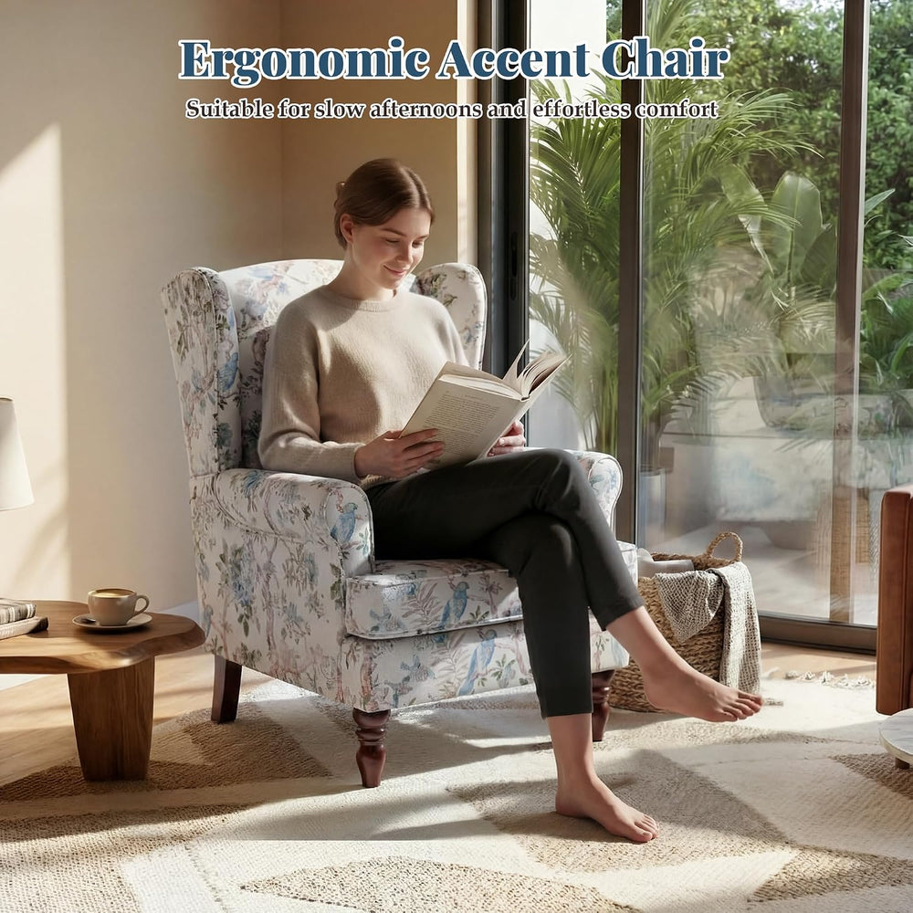 EROMMY Floral Accent Chair, Comfortable High Back Upholstered Armchair with S...