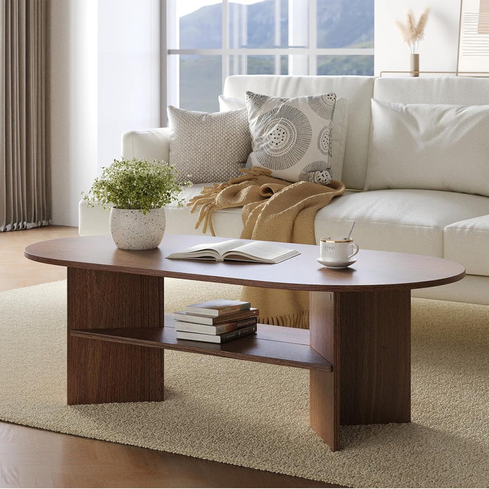 Oval Coffee Table, 2 Tier Modern Center Coffee Tables for Living Room