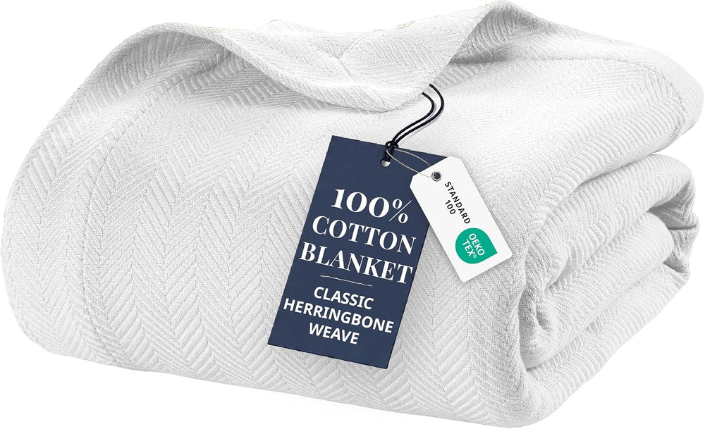 Lane Linen 100% Cotton Blankets Queen Size, 350 GSM Medium Weight