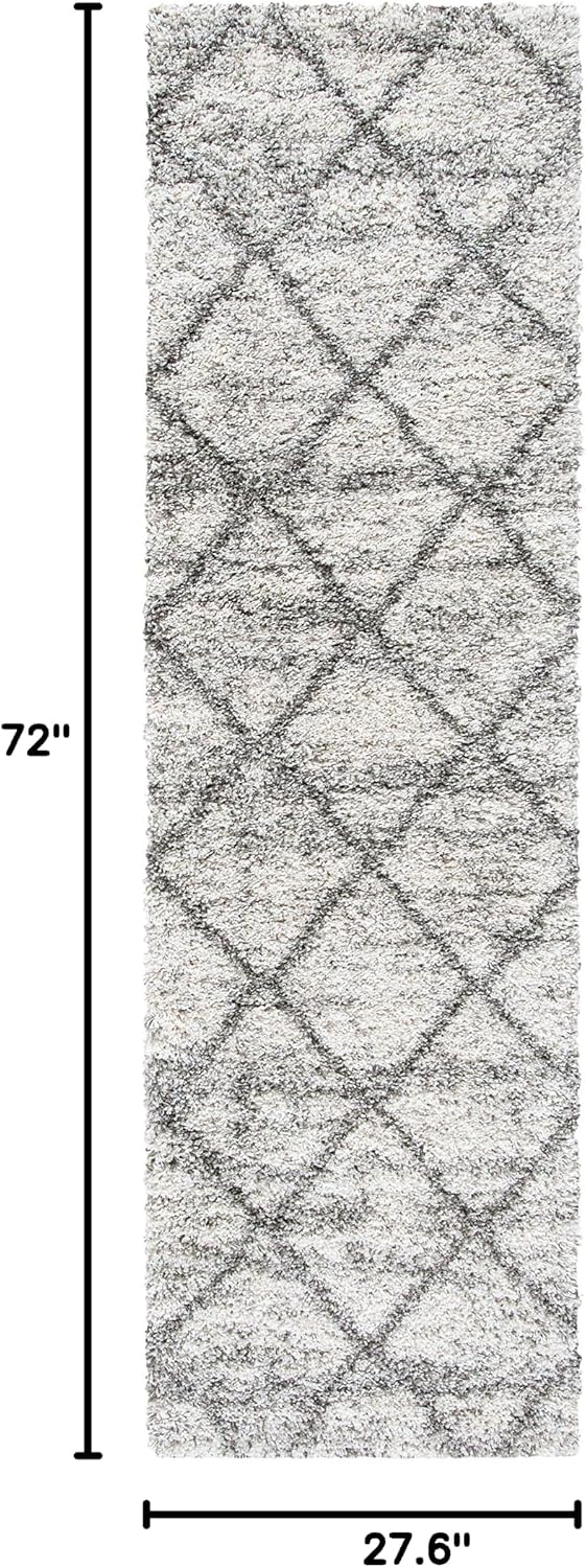 SAFAVIEH Hudson Shag Collection Runner Rug - 2'3" x 6', Grey & Beige, Modern Trellis Design, Non-Shedding & Easy Care, 2-inch Thick Ideal for High Traffic Areas in Living Room, Bedroom (SGH281J)