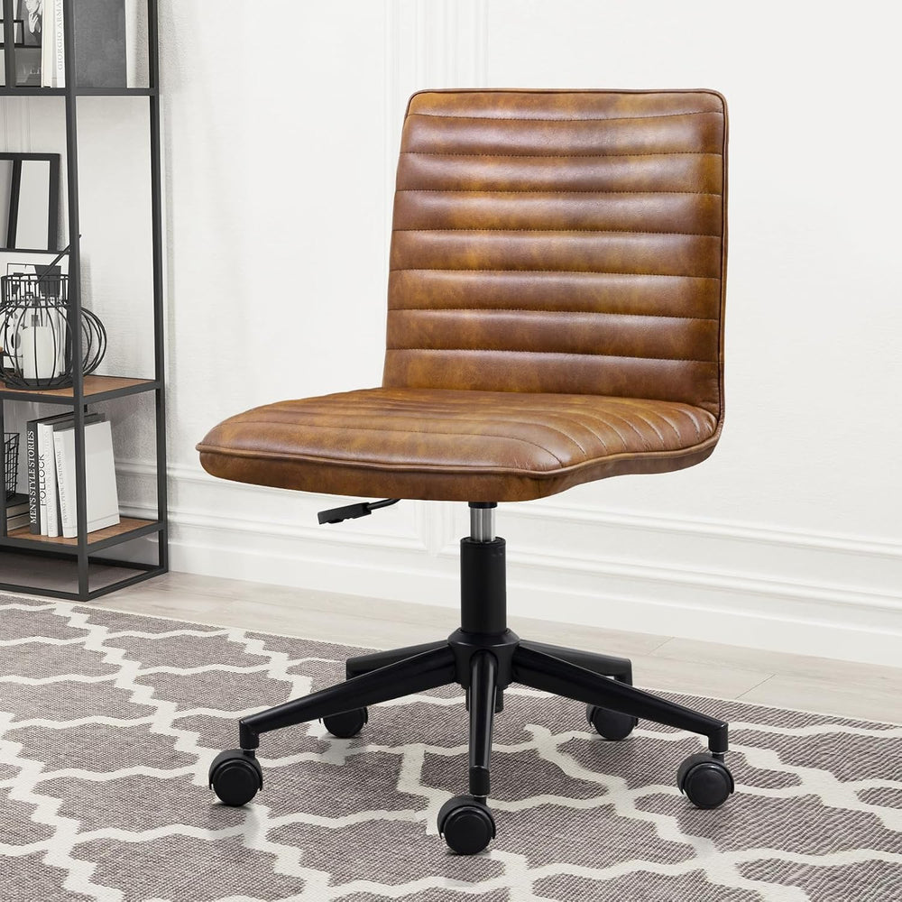 Furniliving Leather Office Chair with Wheels Armless Vanity Desk Chair 360° S...