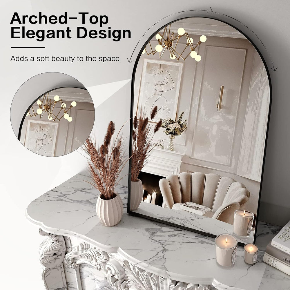 Brightify Black Arched Mirror, Arched Bathroom Mirror, 24 x 36 Inch Black Arc...