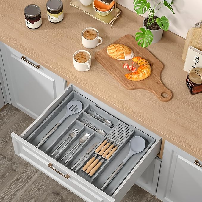 TIOPGHAD Bamboo-Silverware-Drawer-Organizer-Kitchen, Expandable Utensil Holder - Image 7