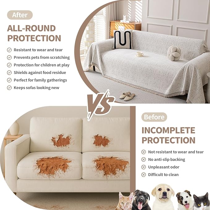 Couch Cover for Dogs, Boho Sofa Covers for 3 Cushion Couch, Chenille Slipcover - Image 3