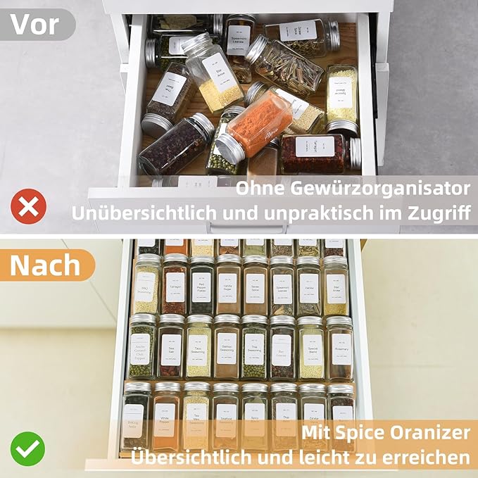 Spice Drawer Organzier, 4 Tiers- 8Pcs Bamboo Spice Rack Tray Insert - Image 4