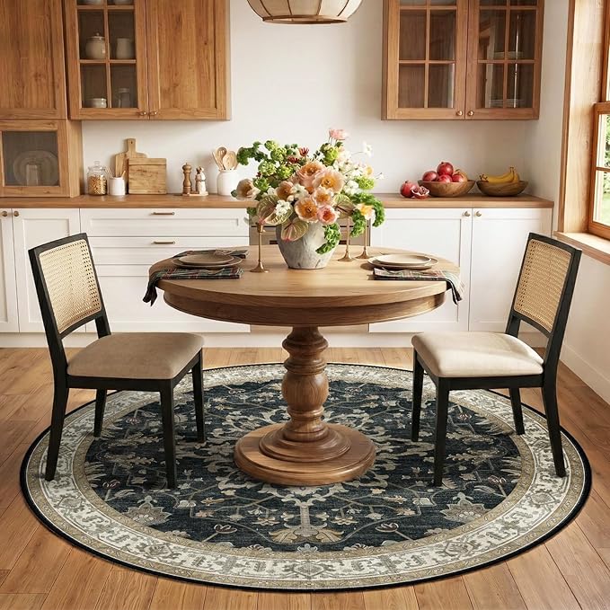 RELEANY Area Rugs Round 6ft Washable Non-Slip, Floral Vintage Distress Print - Image 3