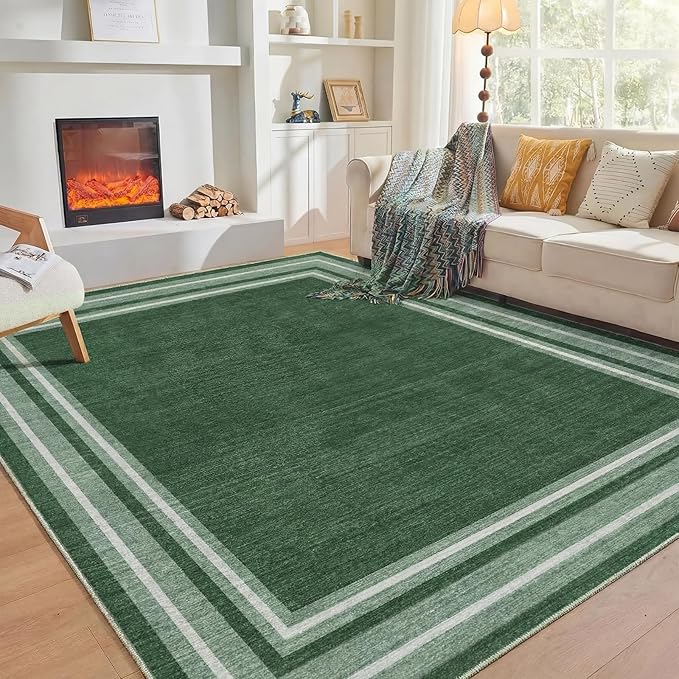 OPPODREAM Border Soft Area Rugs 8x10, Washable Green Rug by OPPODREAM