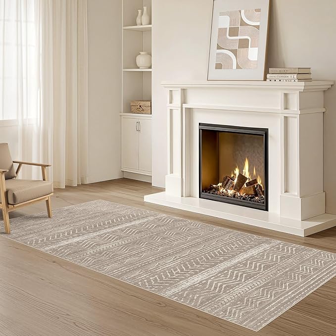 Nakagishi Area Rug Living Room Rugs: 2X6 Machine Washable Boho Large Neutral - Image 8
