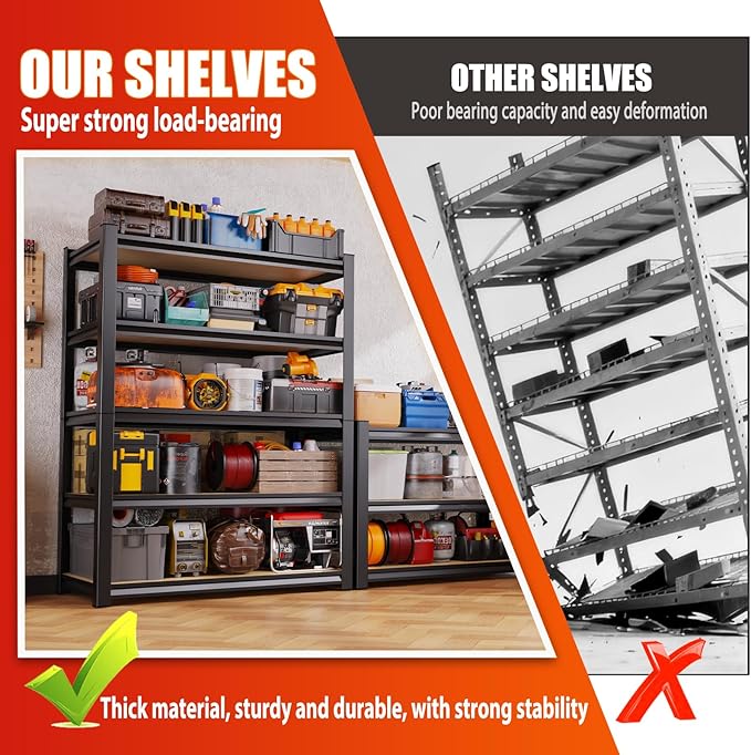 Set of 2 71"H Garage Shelving-2050LBS 5 Tier Storage Shelves, Adjustable Heavy - Image 6