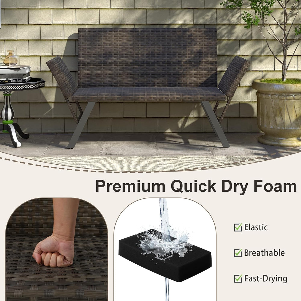 Tangkula Patio Convertible Futon Sofa for 2, Quick Dry Foam Padded Rattan Lov...