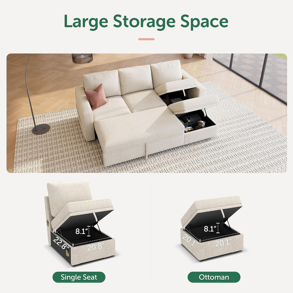 HONBAY Modular Sectional Sleeper Sofa with Pull Out Bed, L Shaped Couch with ...