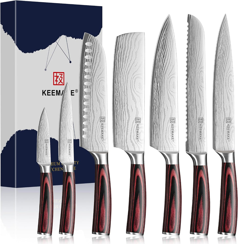 KEEMAKE Kitchen Knife Set, Ultra Sharp Chef Knife Set 7-Piece, High Carbon