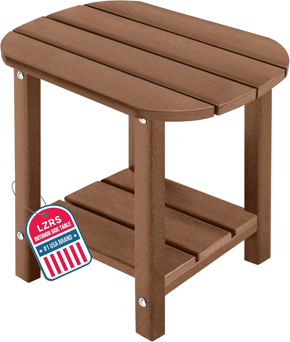 LZRS 2-Tier Patio Side Table, Heavy Duty HDPE Outdoor End Table with Wood Tex...