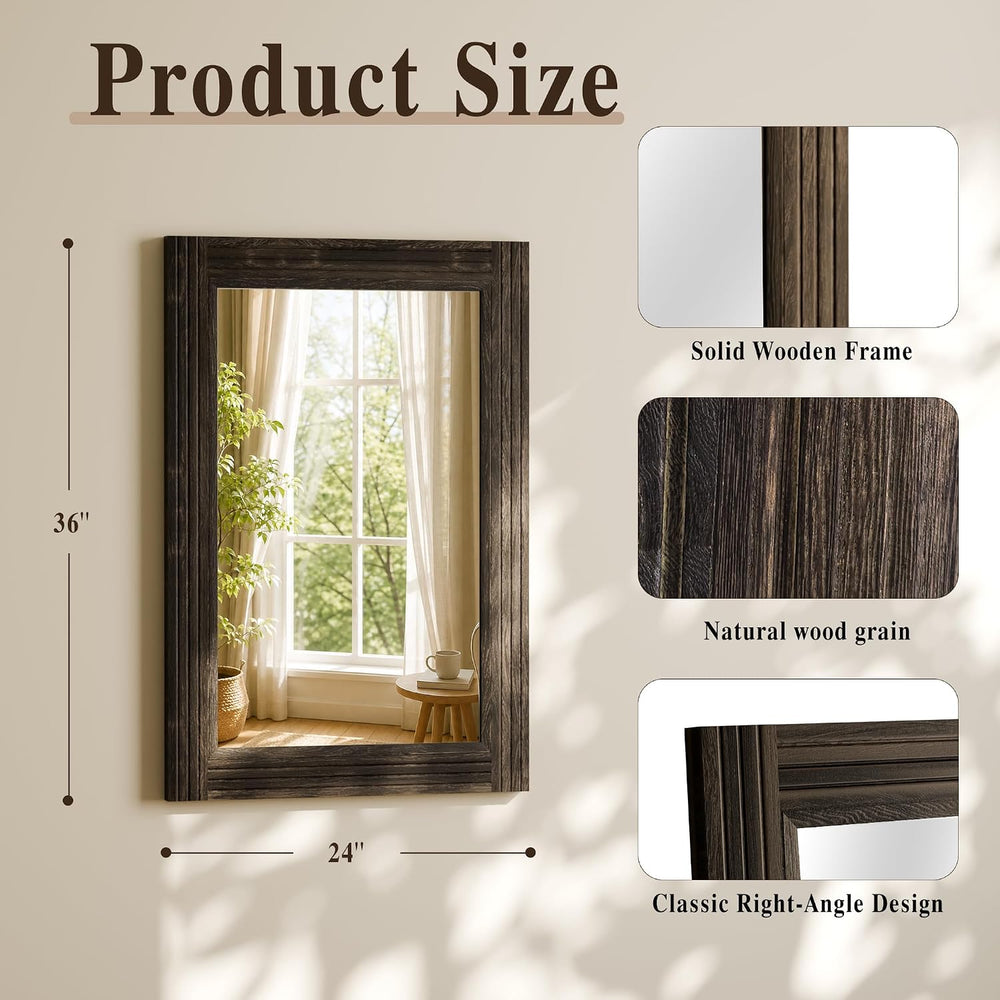 Rectangular Wall Mirror 36" x 24", Solid Wood Frame Bathroom Mirror...