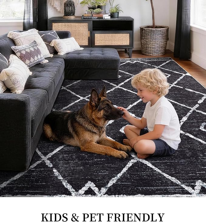 YIHOUSE Moroccan Rugs for Living Room, 6x9 Black and White Aztec Area Rug - Image 3