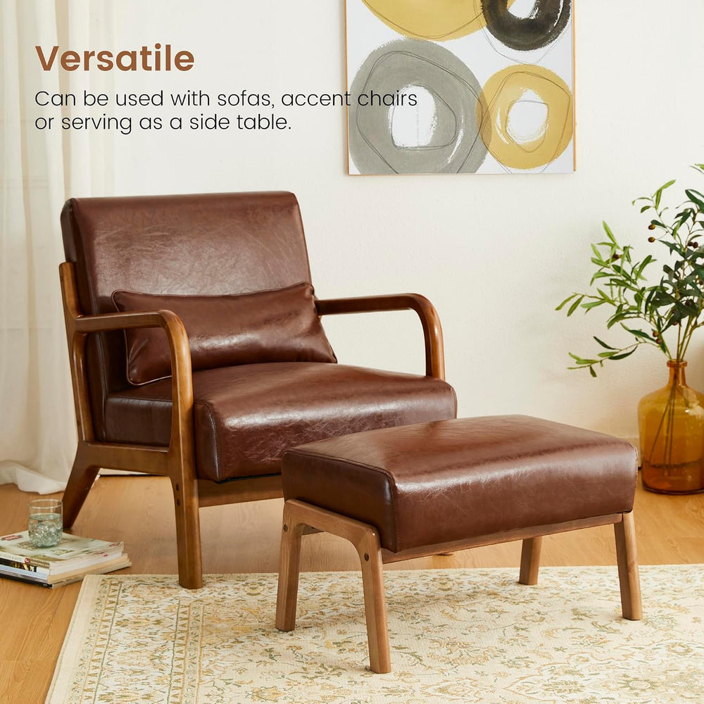 Glitzhome Rectangle Ottoman Bench, Modern Coffee Leatherette Footstool with W...