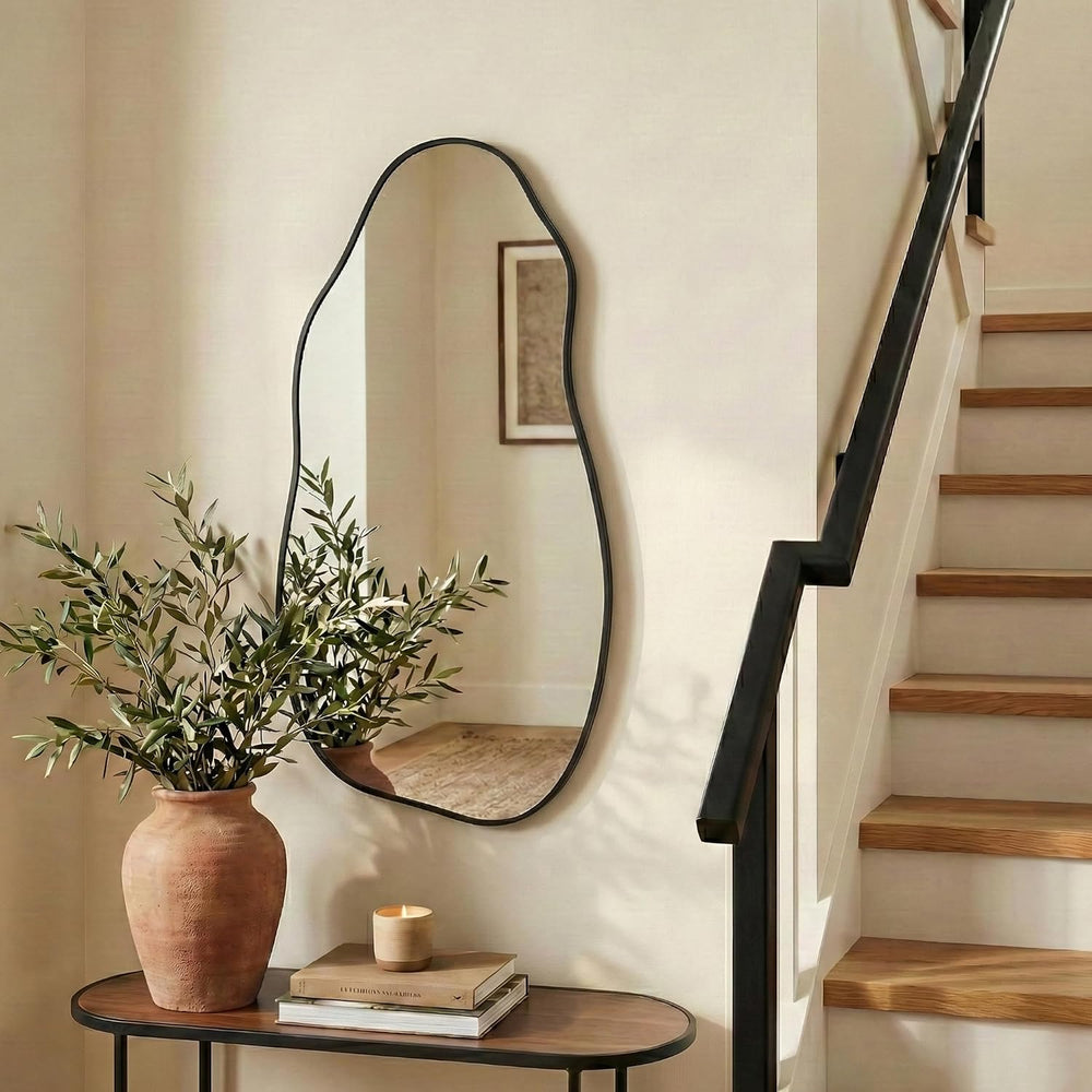 Matte Black 36x20 Inch Irregular Organic Freeform Wall Mirror