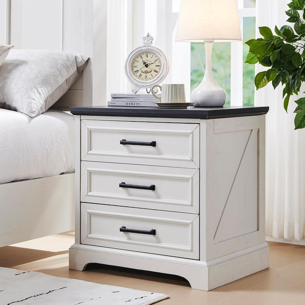 ACCOHOHO 22" Farmhouse Nightstands Set of 2 with 3 Drawers, Off White | ...