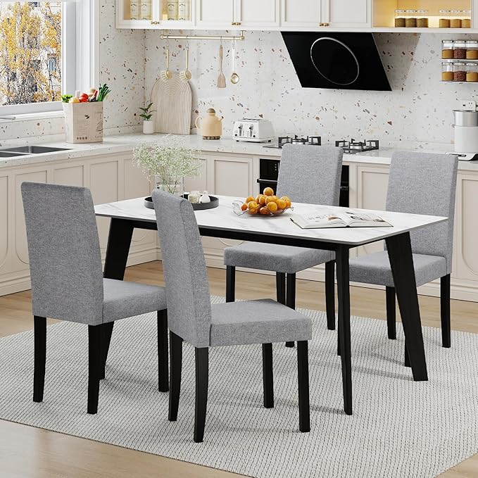 Giantex Upholstered Dining Chair Set of 2, Mid Century Modern Fabric Kitchen ...