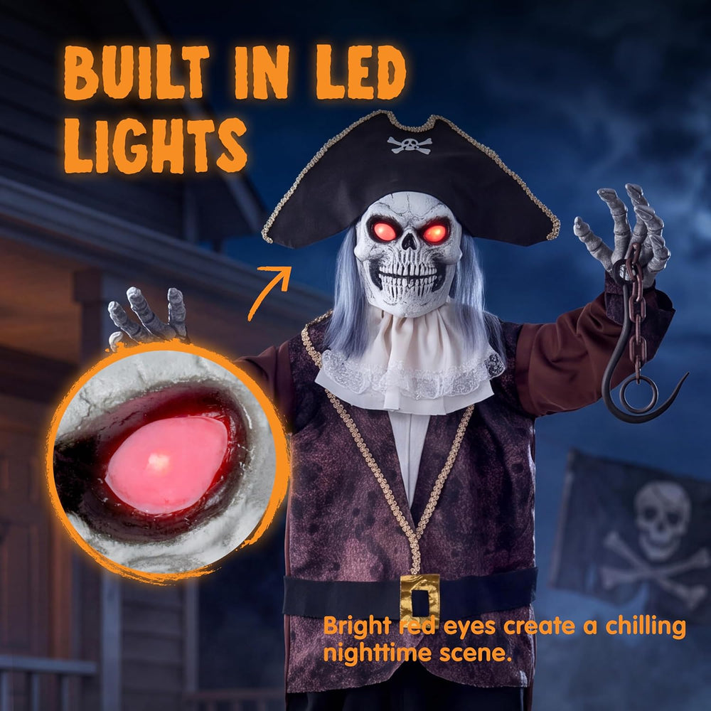 JOYIN Halloween Animatronic Pirate Skeleton Decorations, Sound Activated Life...