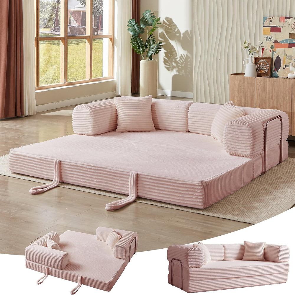 Convertible Folding Sofa Bed, Pink, 81 Inch