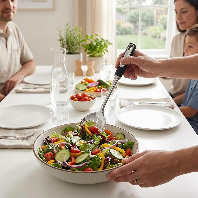 Cooking Utensil Set, Stainless Steel Kitchen Tools Include Solid & Slotted - Image 5