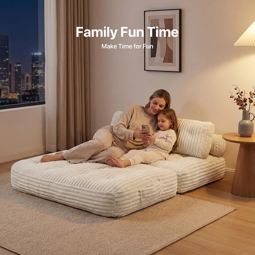 Claiks Boneless Chair Folding Sofa Bed, Sleeper Chair, Beige, Double
