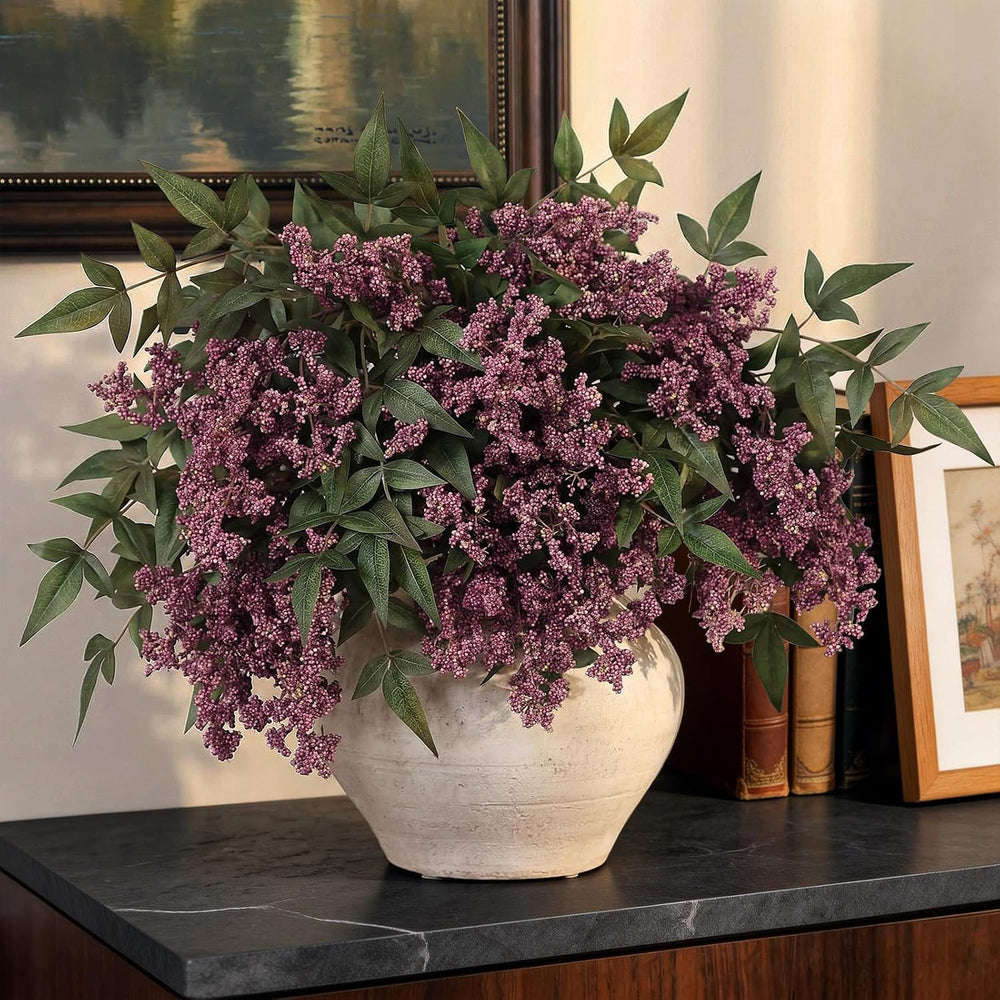 8 Pcs 36" Artificial Nandina Berry Stem, Fake Branches for Vase(Dusty Plum)