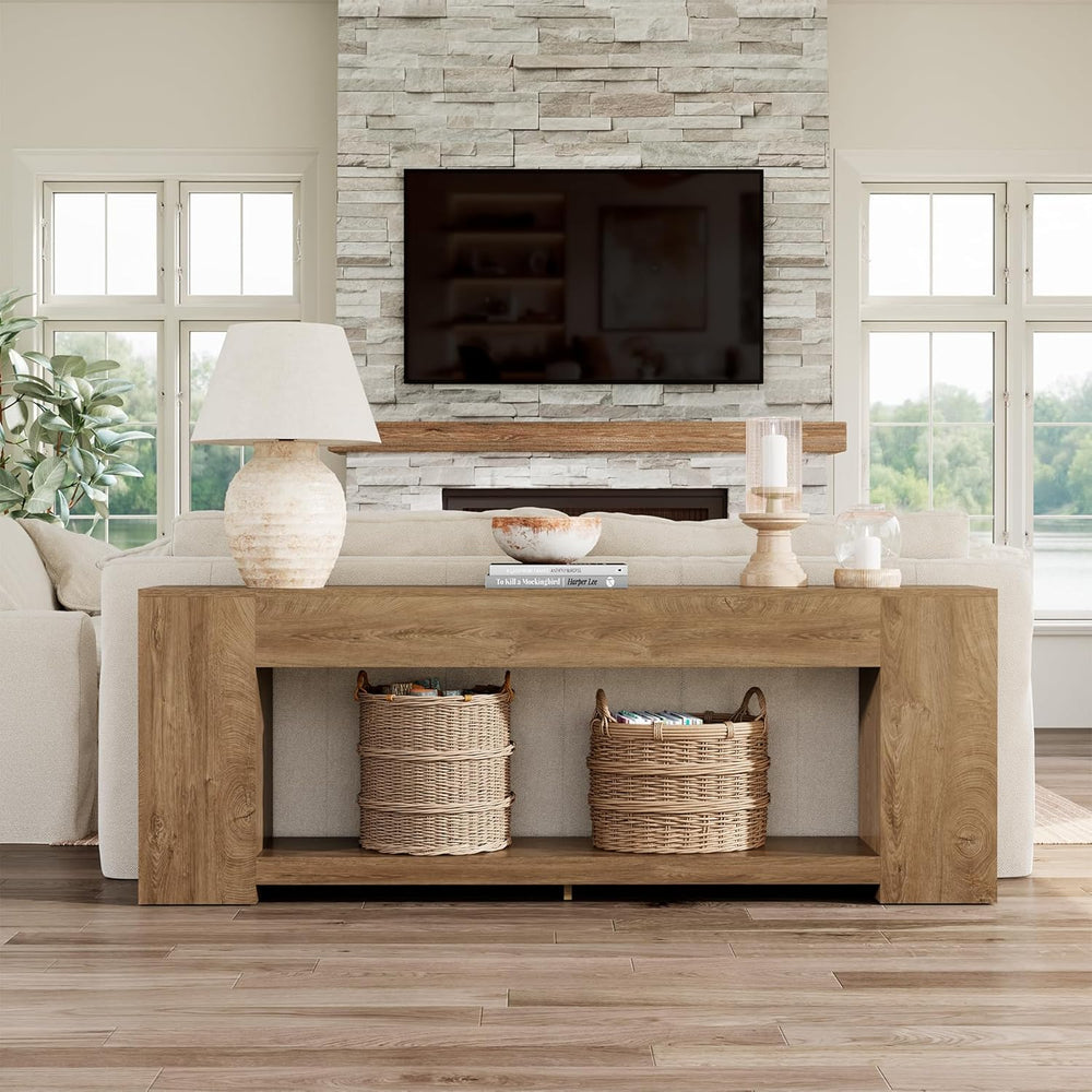 Epecoya 86-Inch Extra Long Console Tables for Entryway, Natural Oak Brown | 2...