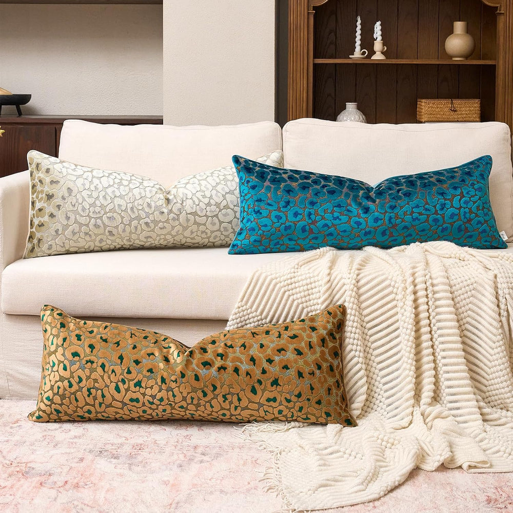 Alerfa Green Brown Floral Throw Pillow Cover 14 x 36 Inch Cut Velvet Rectange...