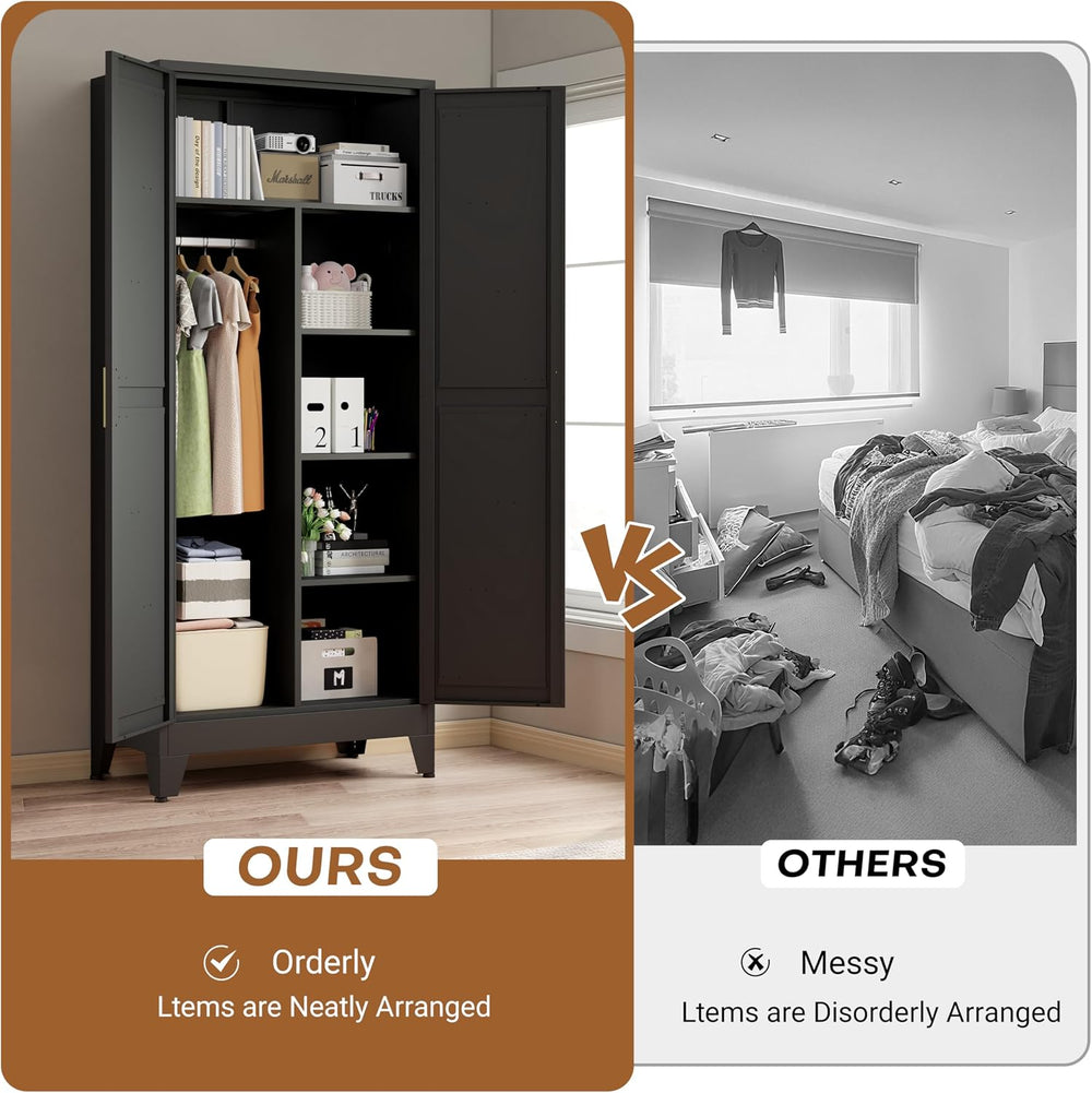 71" Metal Wardrobe Closet Clothing Storage Cabinet with Hanging Rod