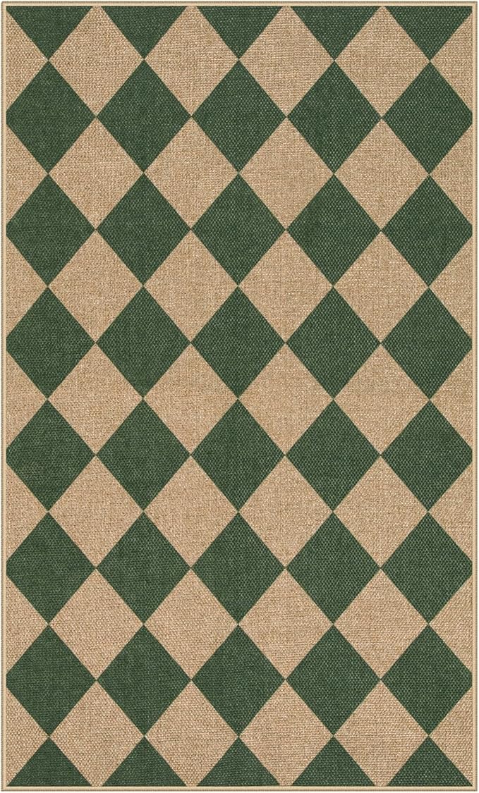 Lahome Colette Checkered Outdoor Patio Easy Jute Rug, 3x5 Dark Green Washable - Image 8