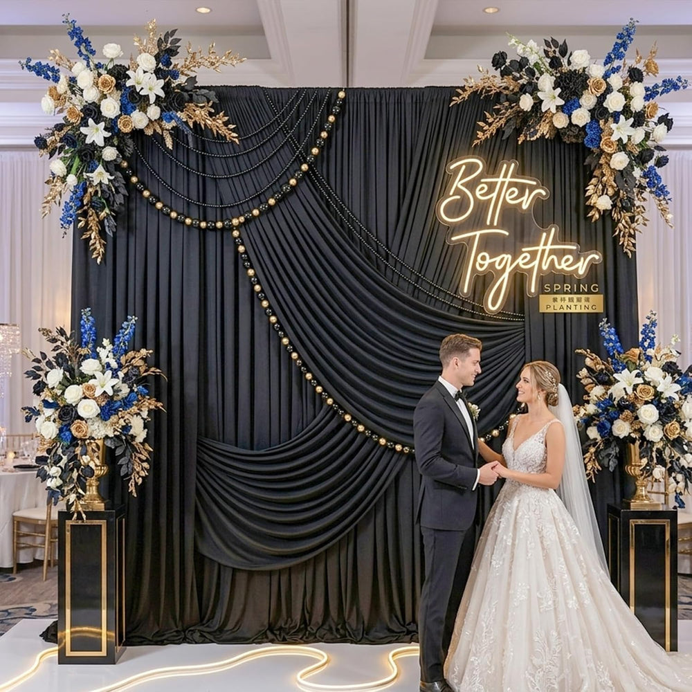 Black Backdrop Curtain for Parties, 10 Panels Wrinkle Free Polyester Photo Ba...