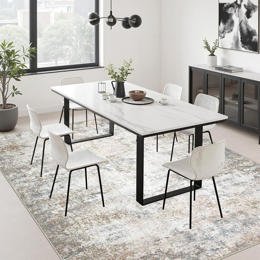10x14 Area Rug Living Room: Modern Washable Indoor Carpet Brown