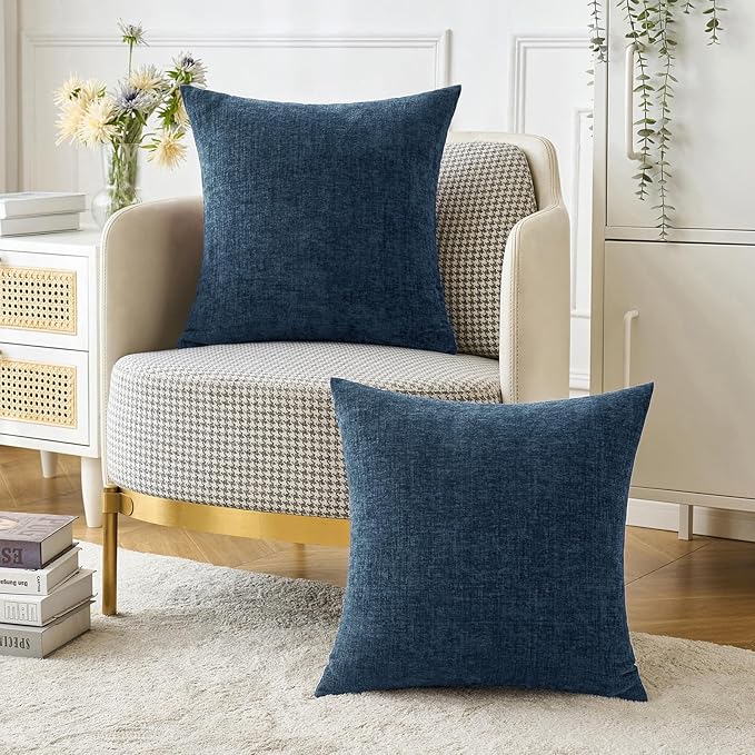 MIULEE Pack of 2 Blue Throw Pillow Covers 18x18 Inch Soft Chenille Pillow Covers - Image 5