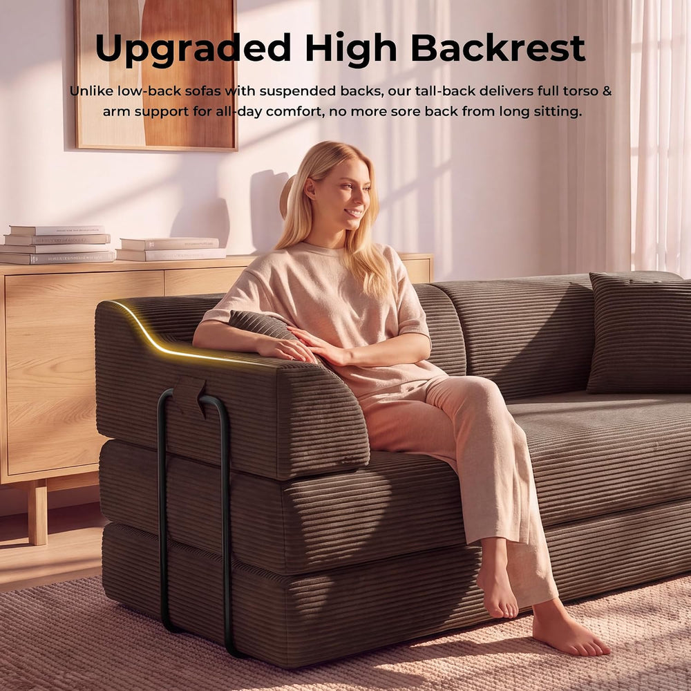 79" High-Back Convertible Futon Sofa Bed, Boneless Couch, Taupe Brown