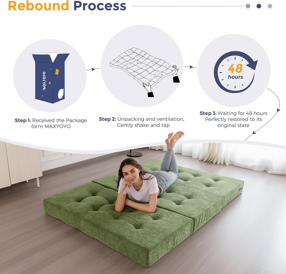 MAXYOYO 6" Folding Sofa Bed for Floor, Tufted Tri-Fold Floor Mattress