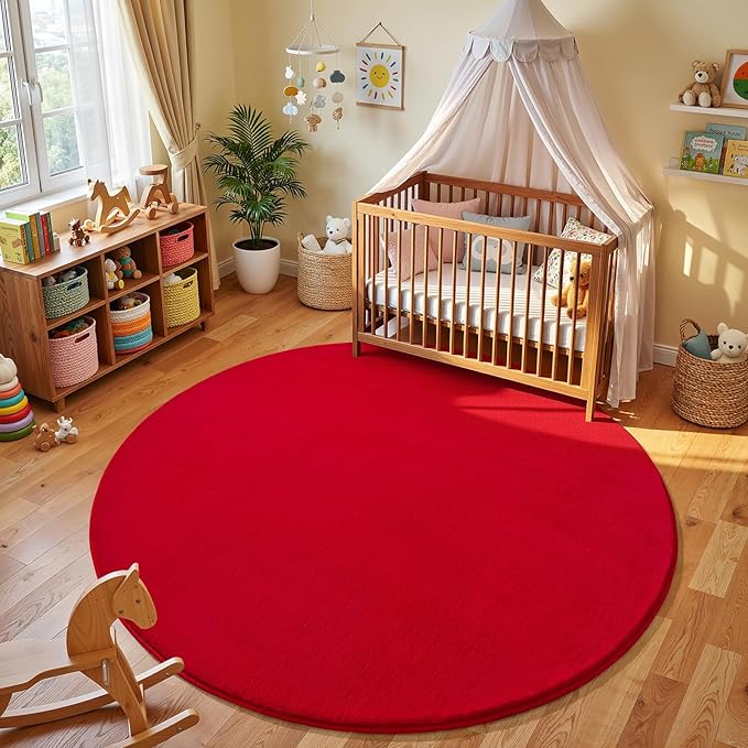 Amearea Red Round Area Rugs 4ft Washable Circle Rugs - Image 2
