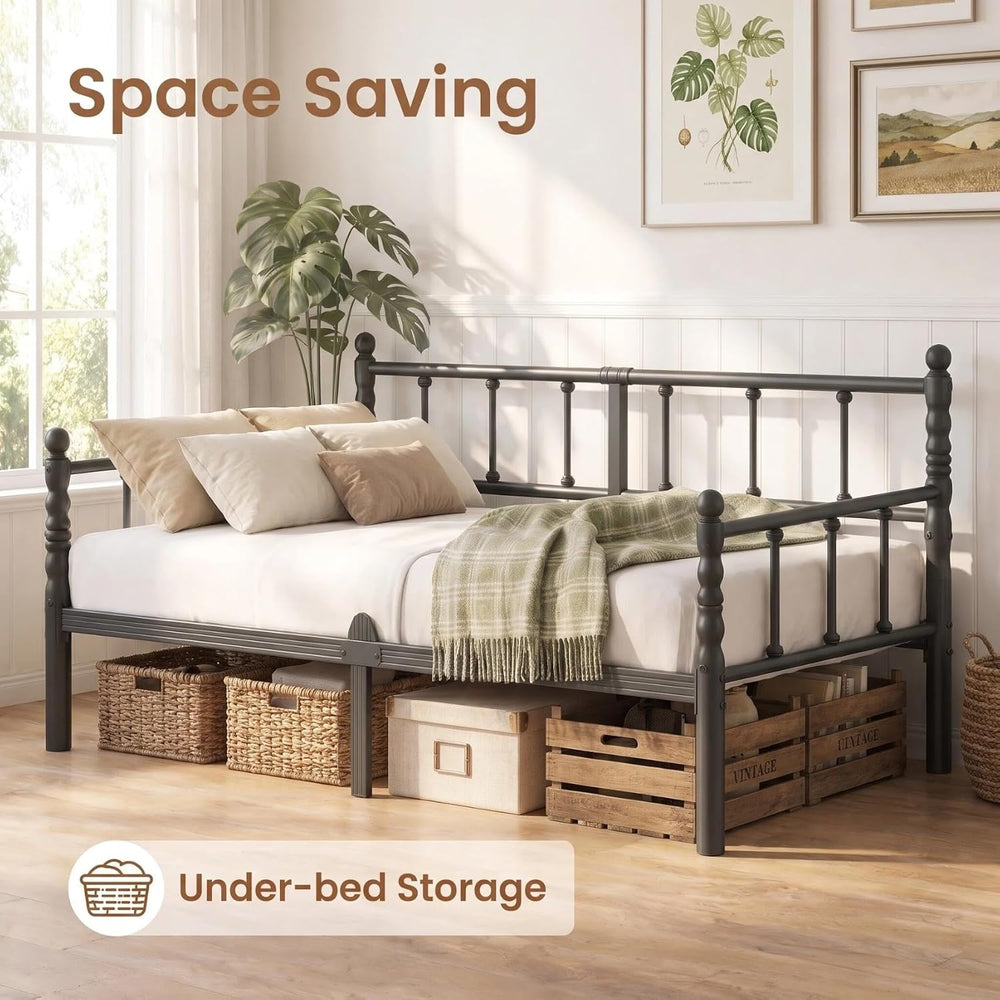 12 Inch Twin Metal Daybed Frame with Vintage Headboard