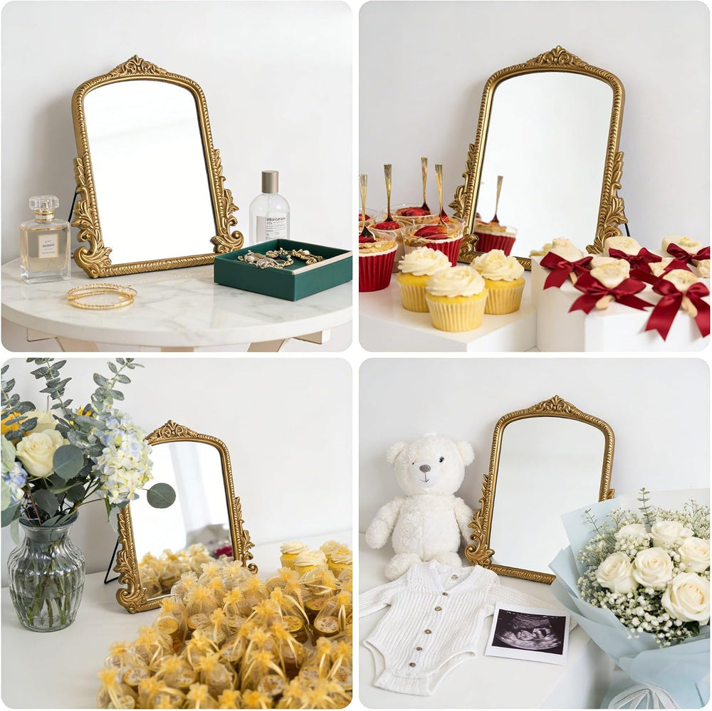 Small Vintage Vanity Makeup Desk Mirror, Antique Traditional Arch Table Mirro...