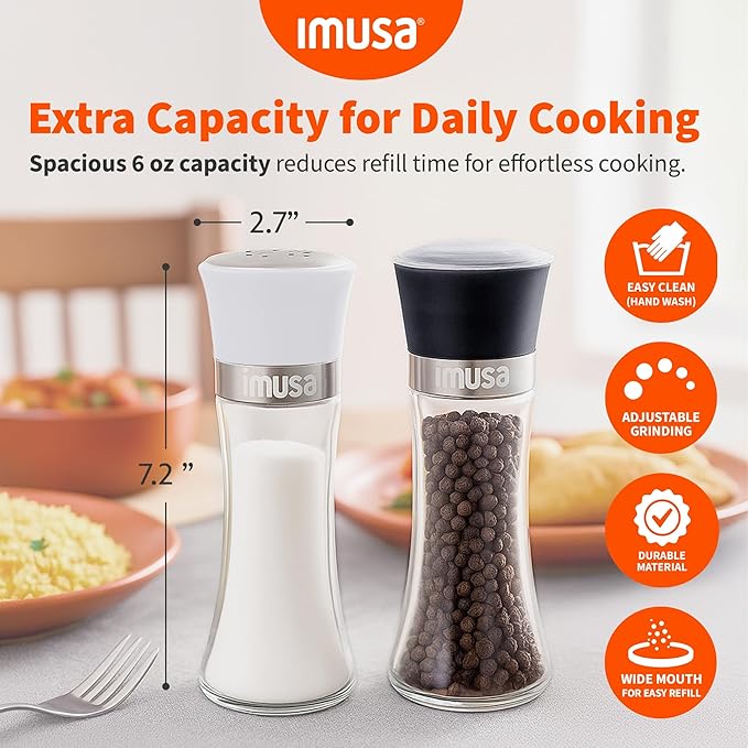 IMUSA Salt Shaker and Pepper Grinder Set – 2 Pack Glass Salt Shaker and Pepper - Image 6